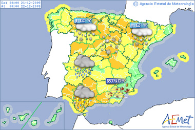 Casi toda la Península en alerta por fenómenos adversos