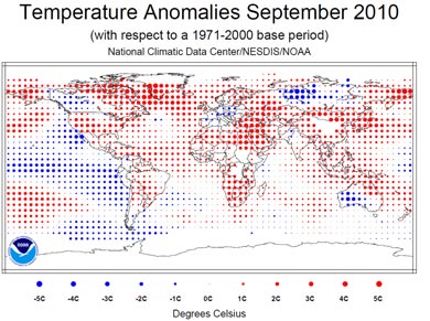 Informe NOAA Septiembre 2.010: Anomalías térmicas del Planeta