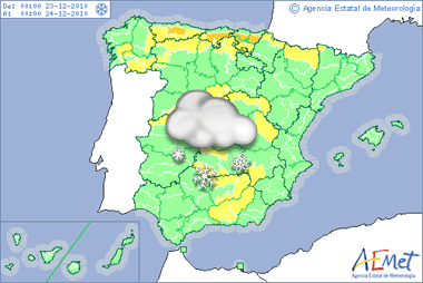 Alertas por nevadas por el interior peninsular para el jueves 23