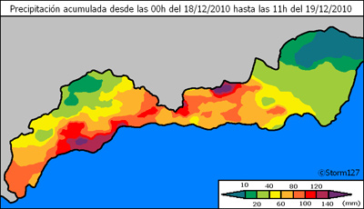 Intensas lluvias en el tercio Sur en las últimas 24 horas