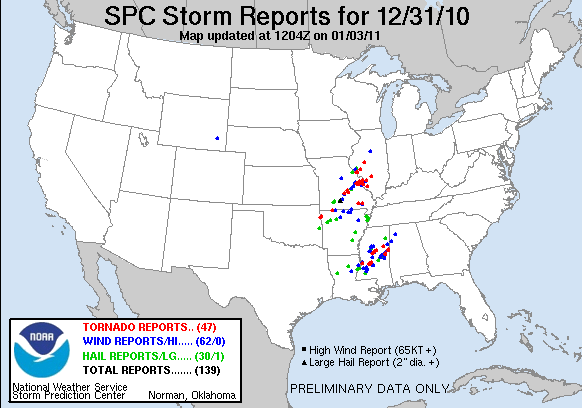 Oleada de tornados y miles de pájaros muertos en Estados Unidos para acabar el año 2010