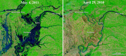 Históricas inundaciones en la ribera del Río Mississippi