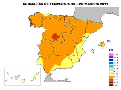 Informe AEMET primavera 2011: más cálida y húmeda de lo normal