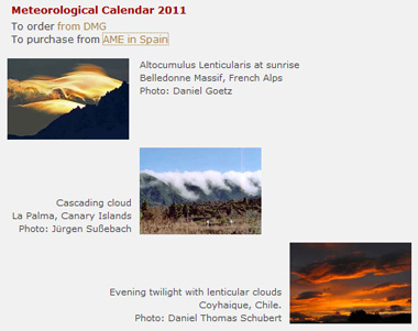 Sociedad Meteorológica Europea, Calendario Meteorológico 2012