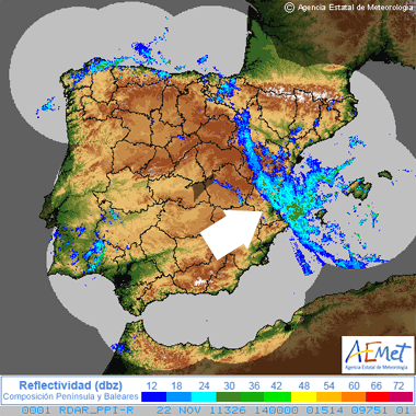 Imagen curiosa, frente de retroceso visto a través de los radares meteorológicos de AEMET