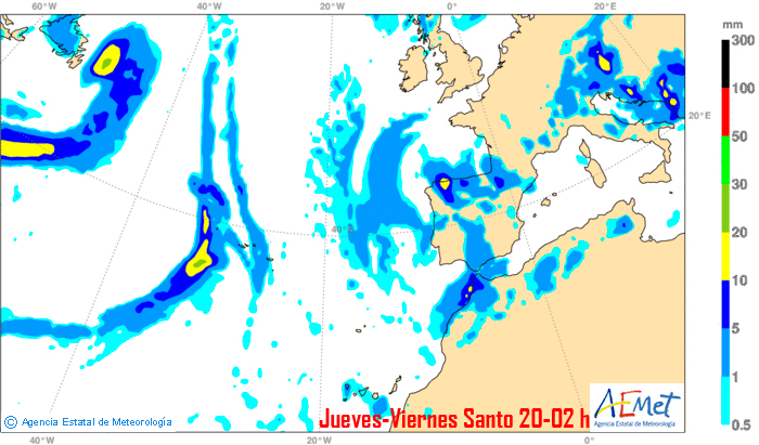 Previsiones meteorológicas para la Semana Santa de 2012 (XVI). Análisis de la Madrugada del Jueves al Viernes Santo