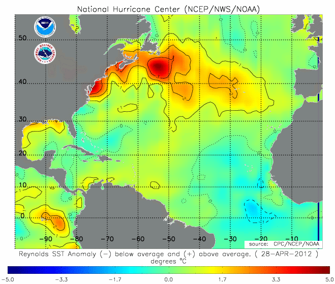 Pronunciadas anomalías positivas de temperatura en el Atlántico Subtropical