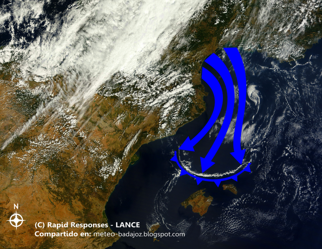 Posible arco nuboso mesoescalar en el Mediterráneo