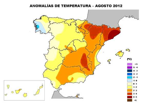 AEMET, Agosto de 2012: segundo más cálido y tercero más seco
