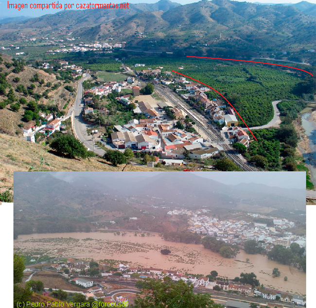 El Río Guadalhorce (Málaga) se desborda. Alerta próxima en Almería