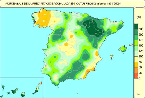 AEMET, Octubre de 2012 muy húmedo y algo cálido