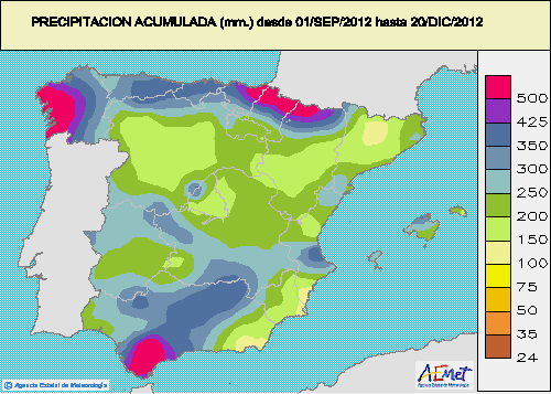 Otoño de 2012 en España: muy húmedo y algo cálido