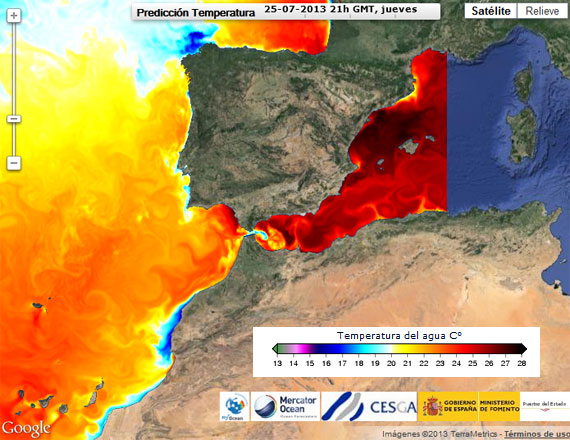 Destacadas anomalias positivas de temperatura en aguas superficiales del Atlantico Norte y Mediterraneo