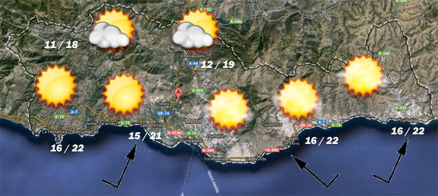 Prevision meteorologica 17 y 18 enero 2015, Costa Tropical granadina