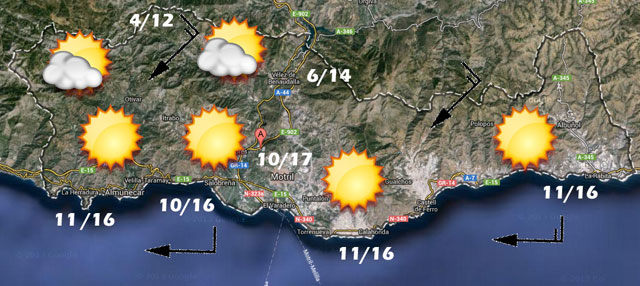 Prevision meteorologica 21 y 22 febrero 2015, Costa Tropical granadina