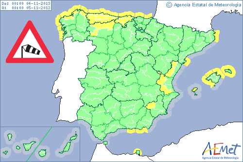 Fuertes vientos del noroeste para mañana en el Mar Cantábrico y Peninsula Iberica