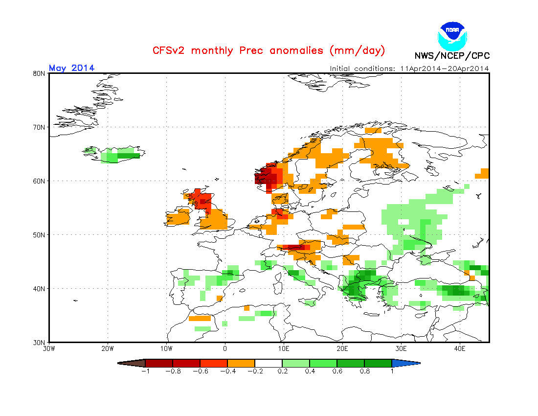 Previsiones meteorologicas estacionales, teorico comportamiento mayo 2014