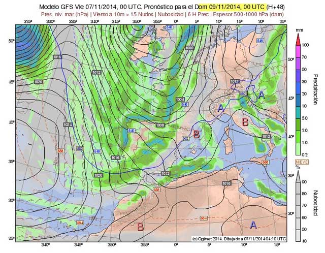 Prevision meteorologica 8 y 9 noviembre 2014, Costa Tropical granadina