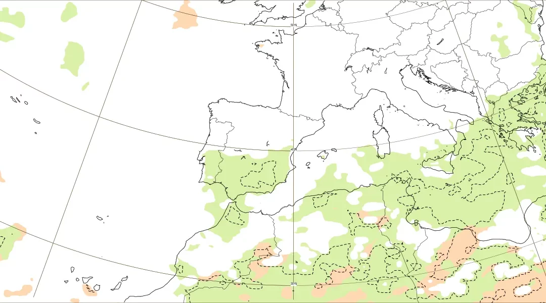 Tiempo Semana Santa 2026: anomalías positivas de precipitación