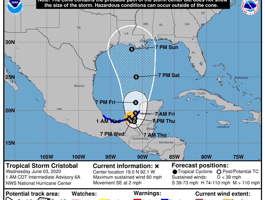 Tormenta tropical Cristobal en el Golfo de México, junio 2020