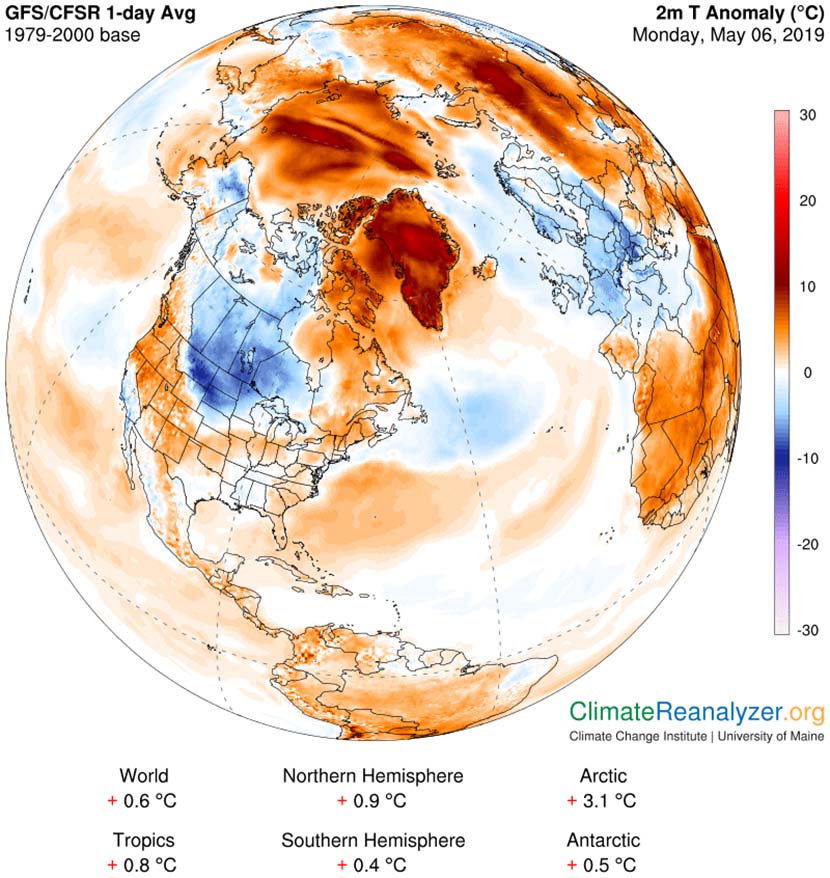 Anomalías de temperatura a 2m. sobre la superficie